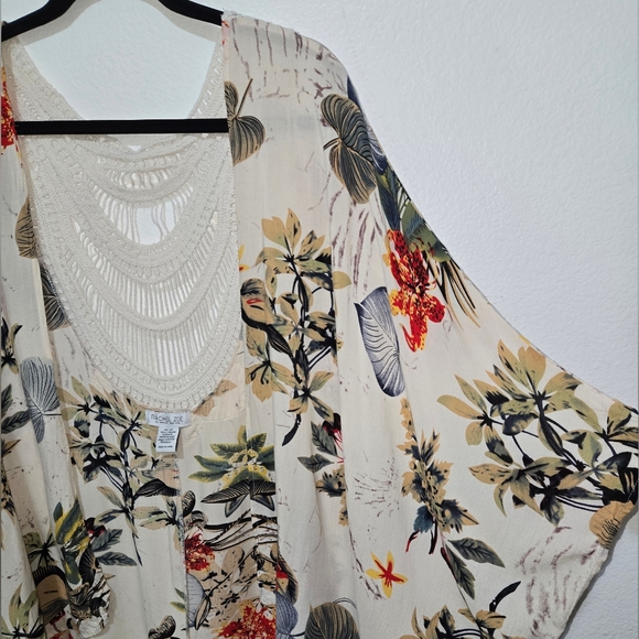 Rachel Zoe Tropical Print Crochet Lace Kimono Swim Coverup - Picture 4 of 10